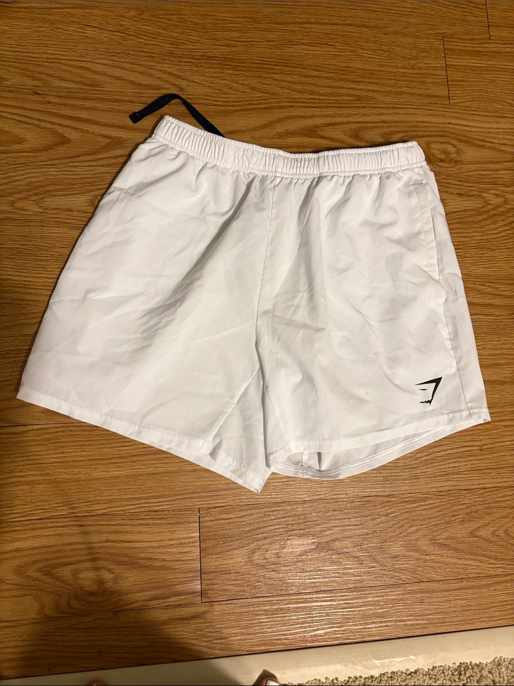 Gymshark White Men’s Athletic Training Shorts with Black Drawcord